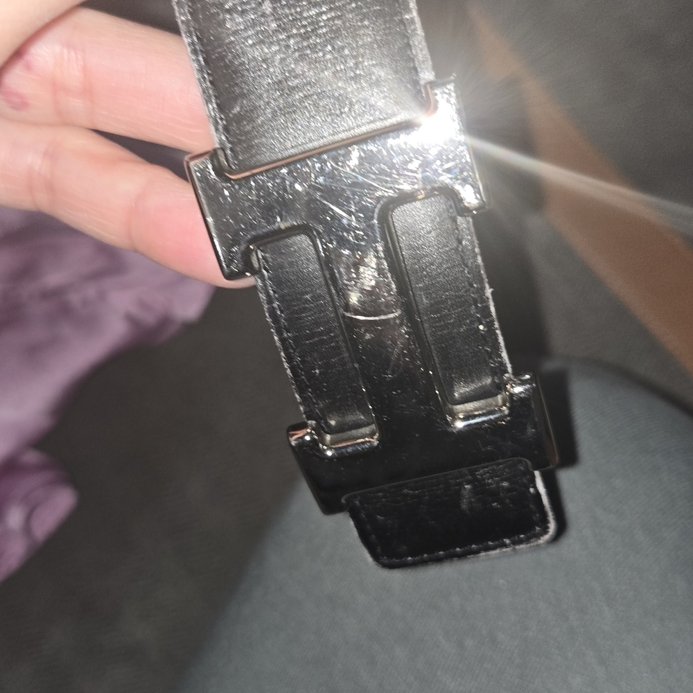 Hermes Black Leather Belt with Silver Buckle